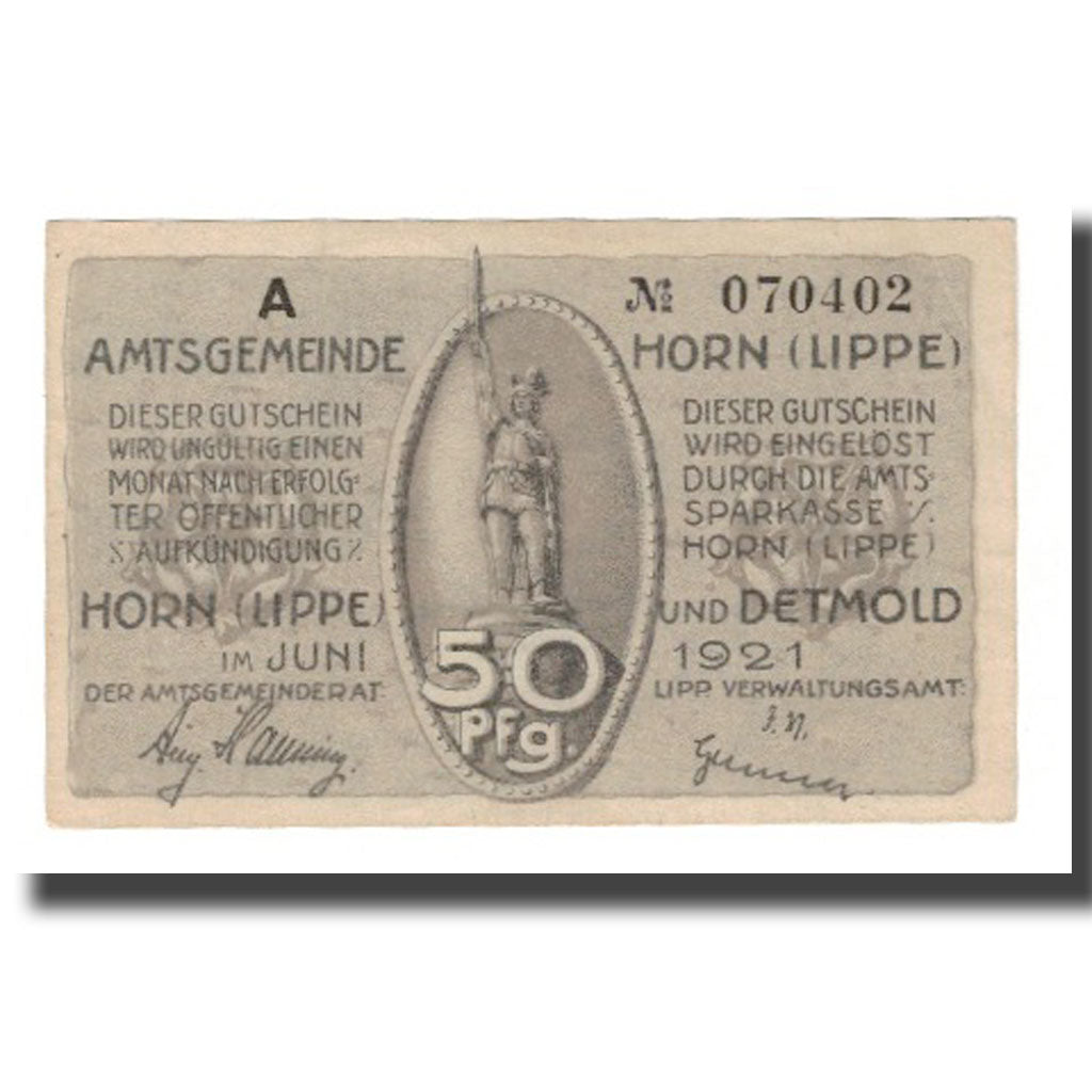 Banconote, Germania, Horn Amtsgemeinde, 50 Pfennig, personnage 6, 1921