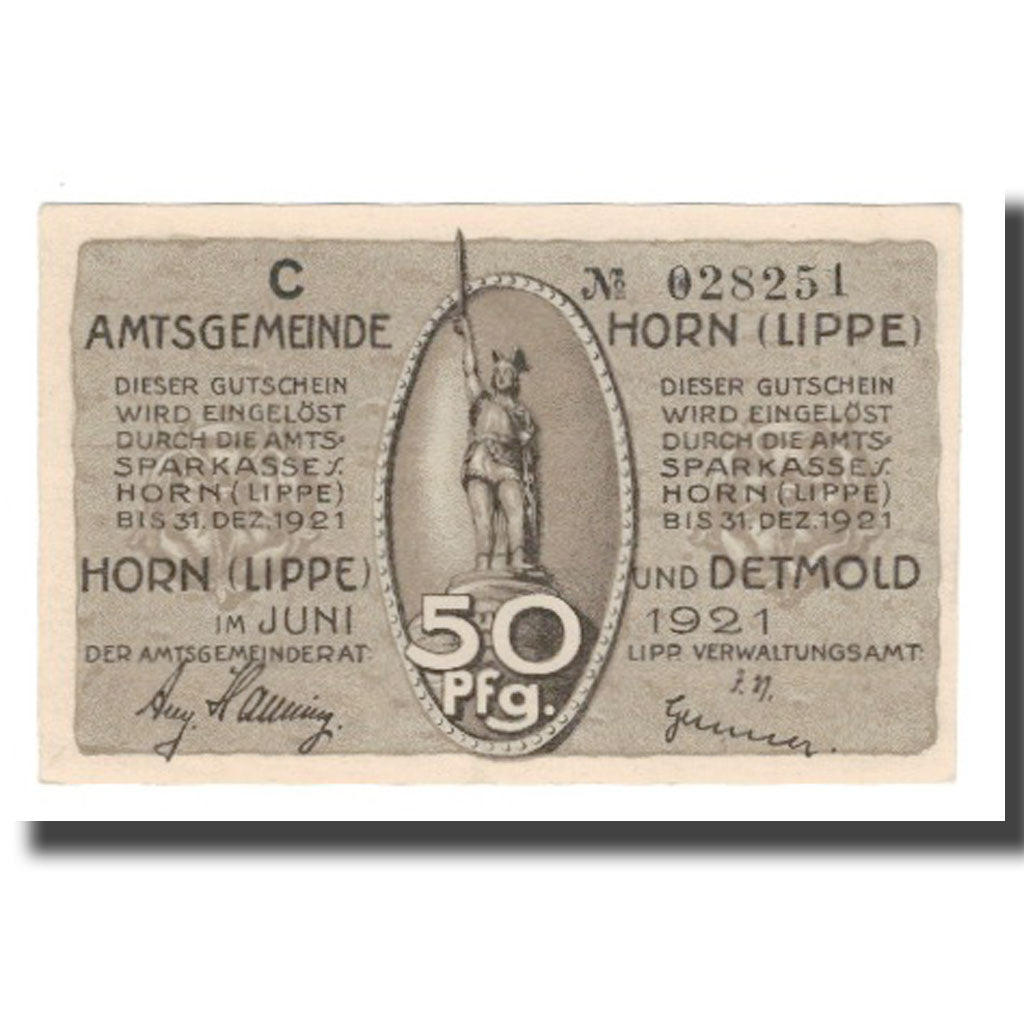 Banconote, Germania, Horn Amtsgemeinde, 50 Pfennig, personnage 7, 1921