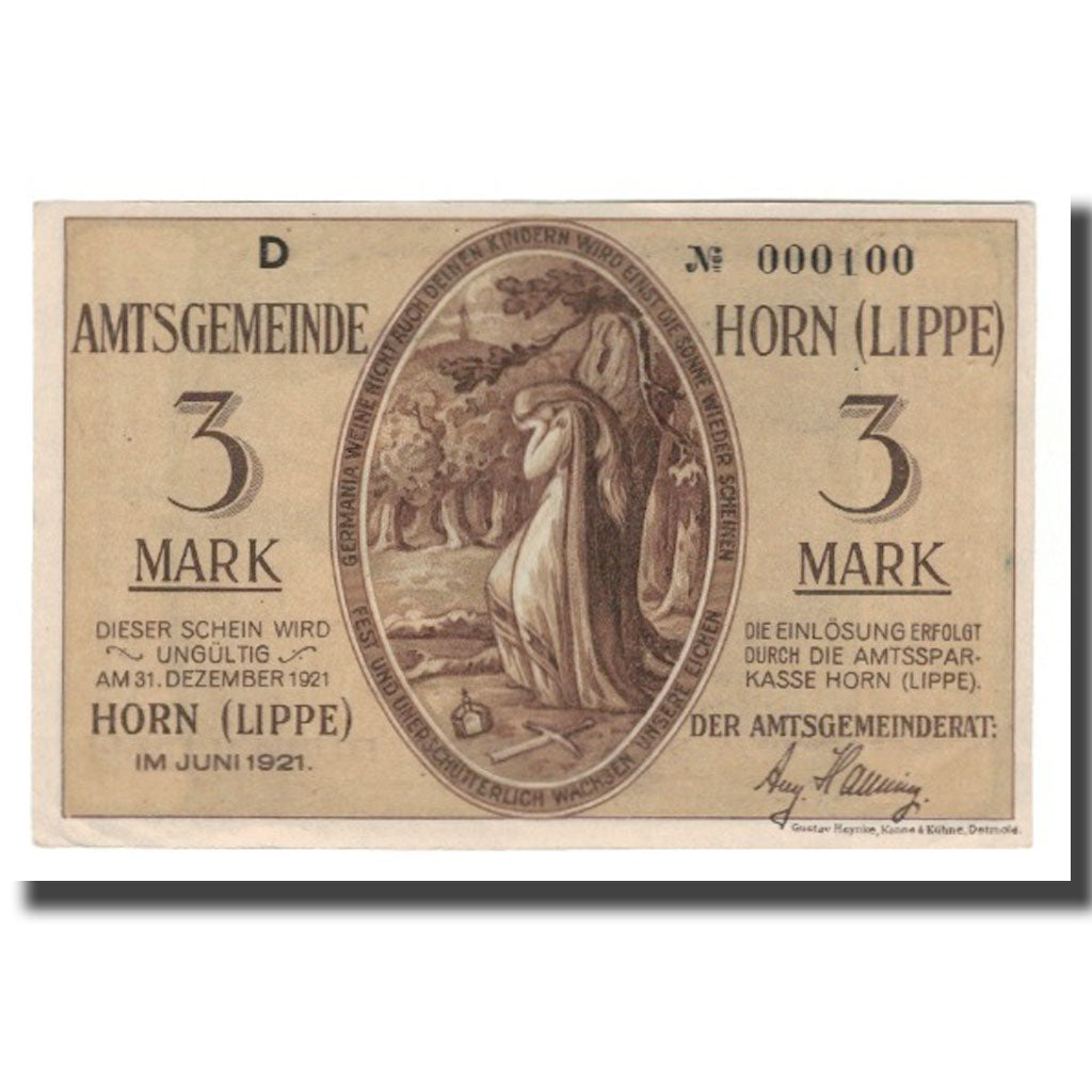 Banconote, Germania, Horn Amtsgemeinde, 3 Mark, personnage, 1921, 1921-12-31