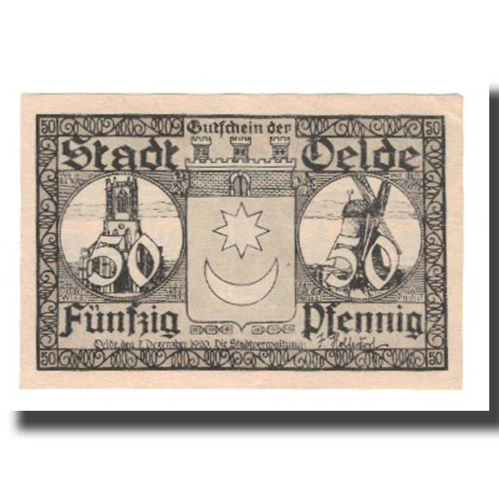 Banknot, Niemcy, Oelde Stadt, 50 Pfennig, personnage, 1920, 1920-12-07