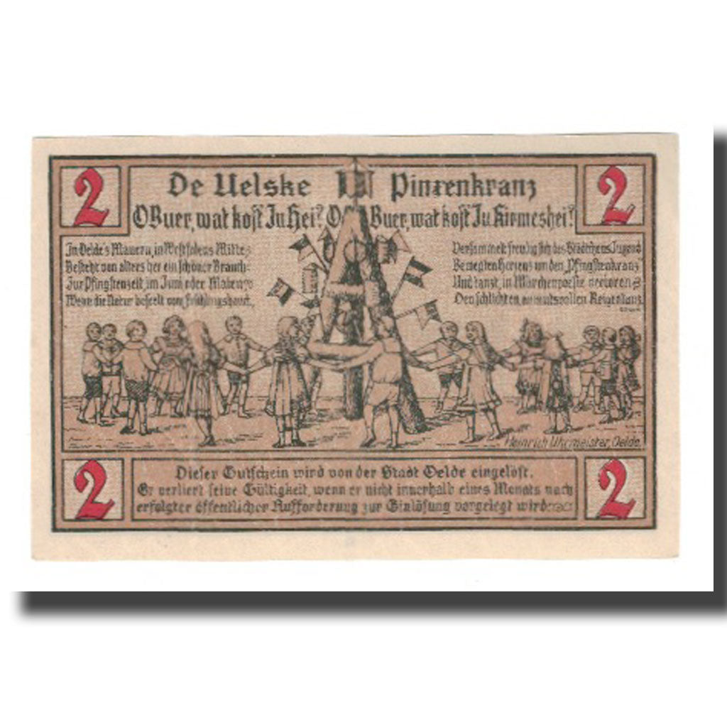 Banknote, Germany, Oelde Stadt, 2 Mark, personnage 2, 1920, 1920-12-07