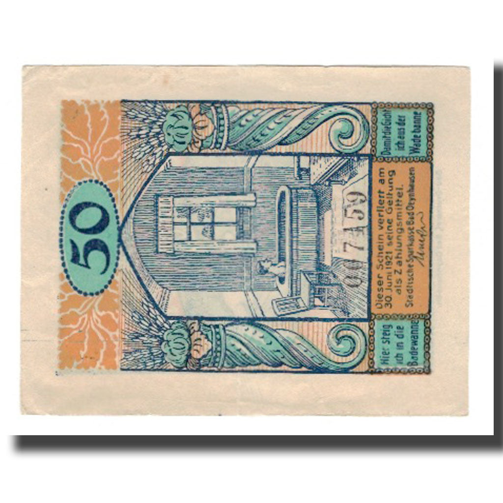 Banknot, Niemcy, Oeynhausen, Bad Städtische Sparkasse, 50 Pfennig, personnage