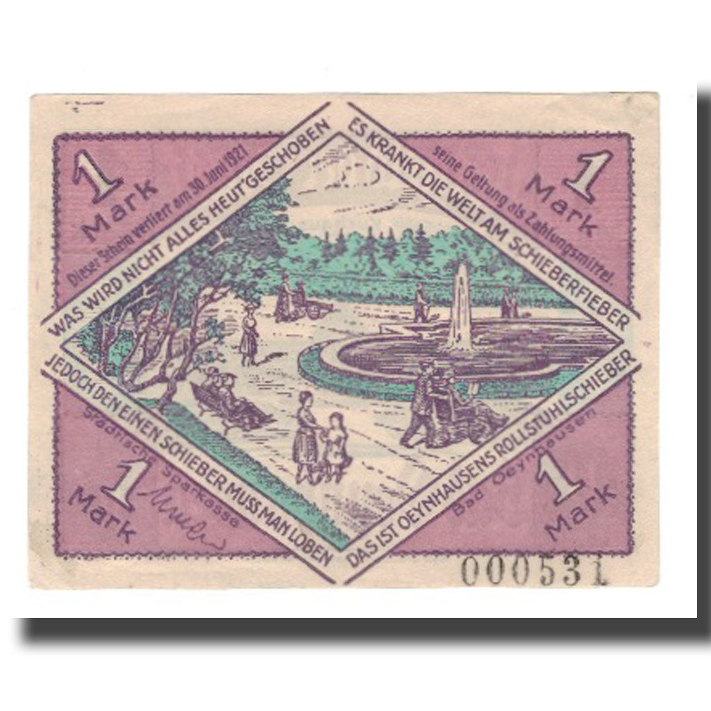 Banconote, Germania, Oeynhausen, Bad Städtische Sparkasse, 1 Mark, personnage