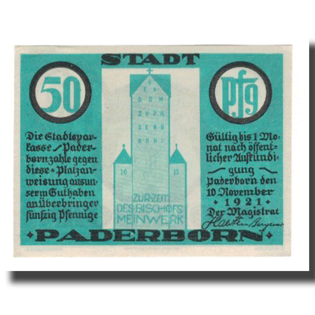 Banconote, Germania, Paderborn Stadt, 50 Pfennig, Texte, 1921, 1921-11-10, SPL-