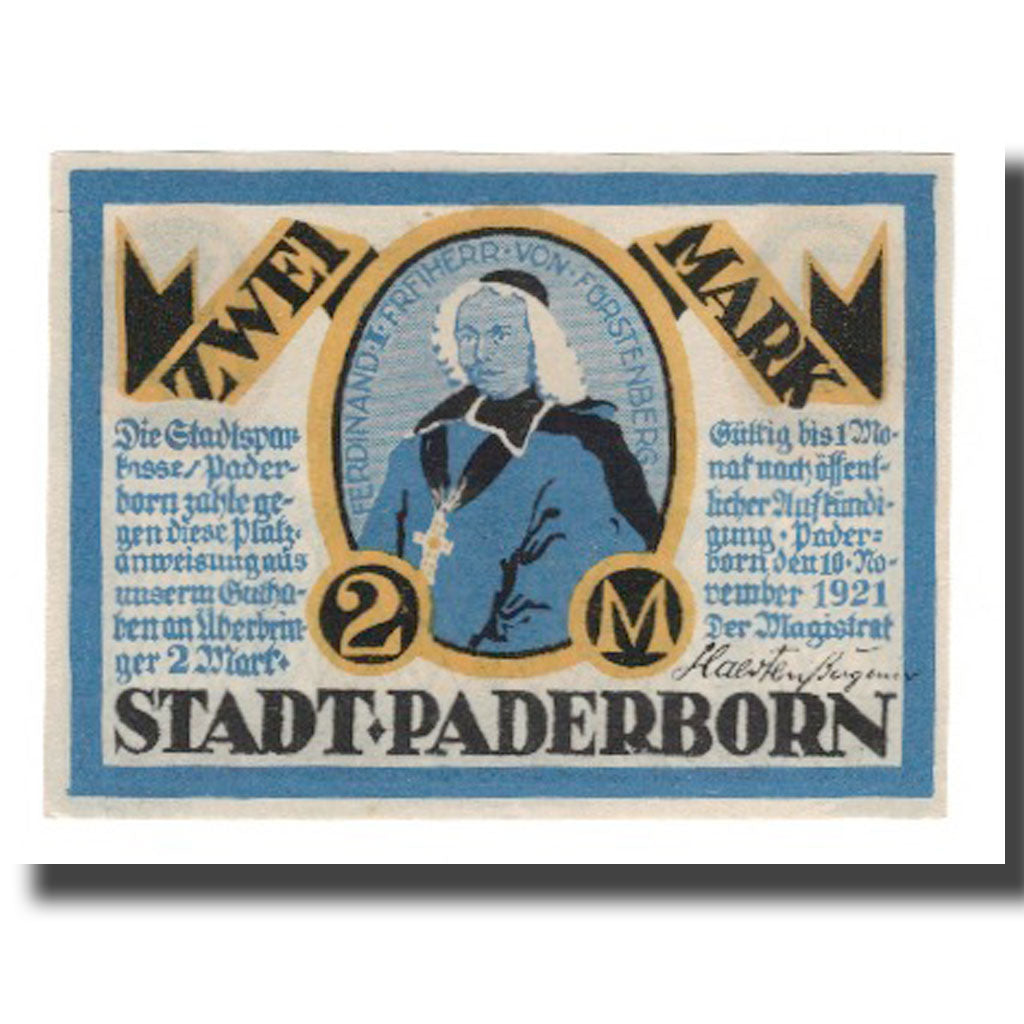 Banknot, Niemcy, Paderborn Stadt, 2 Mark, Portes, 1921, 1921-11-10, AU(55-58)