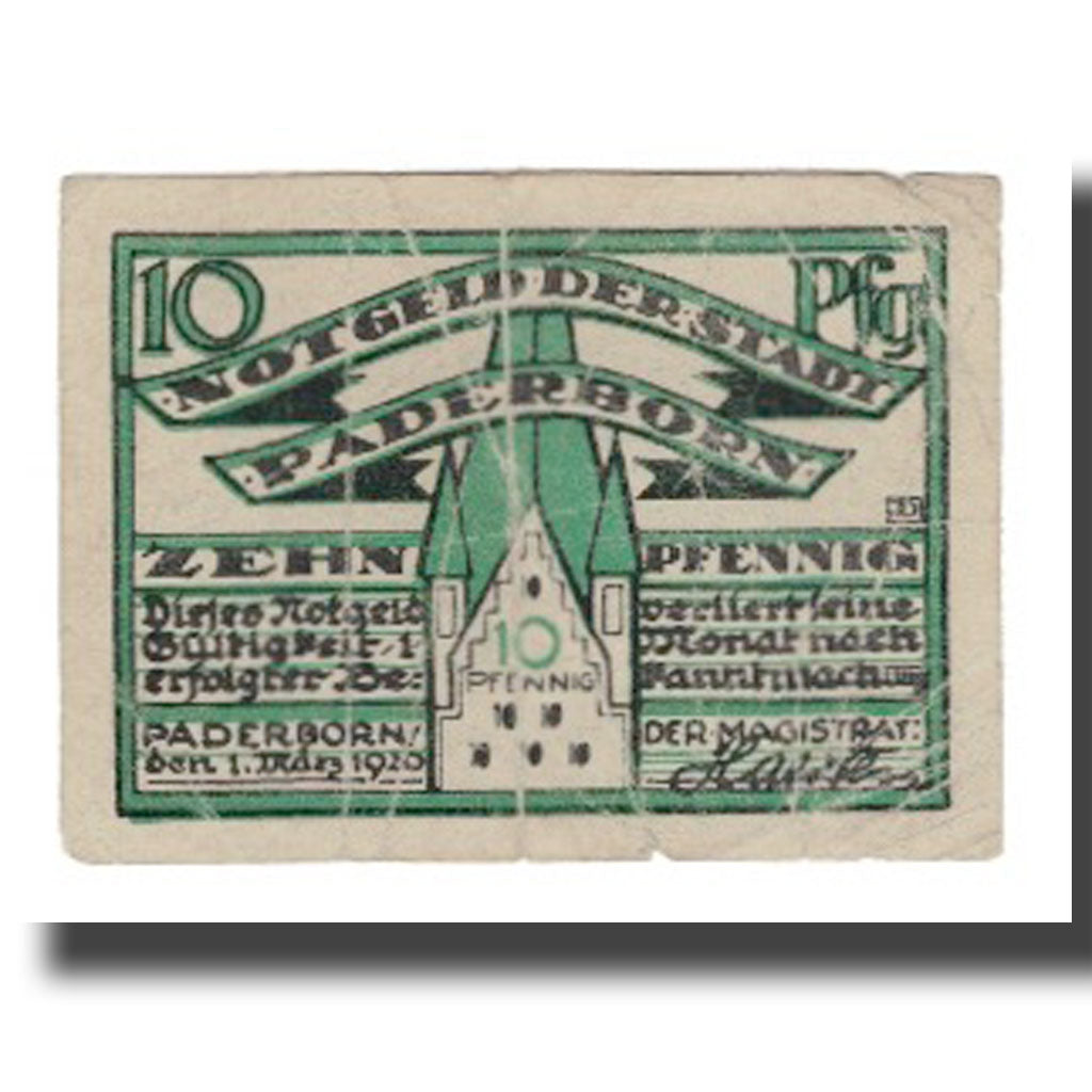 Banknot, Niemcy, Paderborn Stadt, 10 Pfennig, personnage, 1920, 1920-03-01