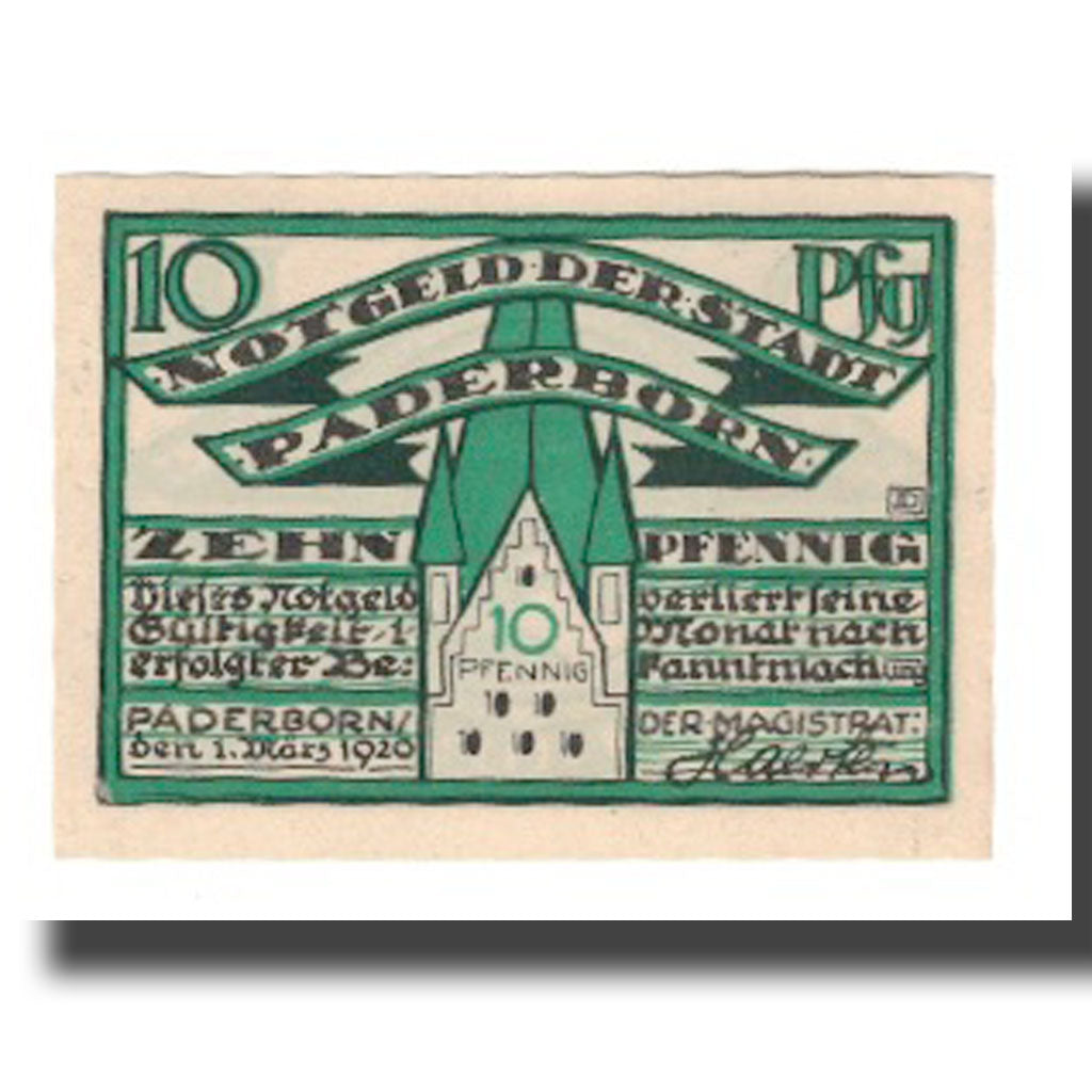 Banknote, Germany, Paderborn Stadt, 10 Pfennig, personnage 2, 1920, 1920-03-01