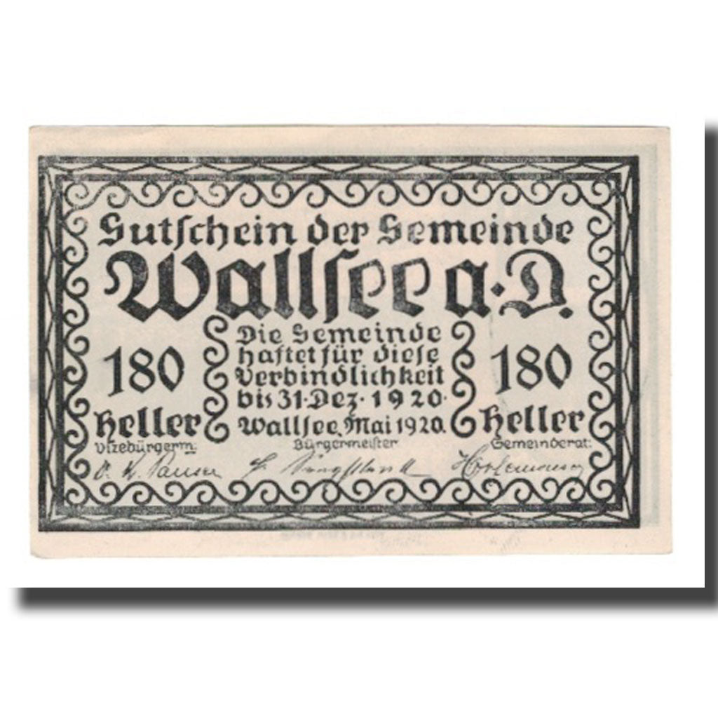 Banknot, Austria, Wallsee N.Ö. Gemeinde, 180 Heller, paysage 1, 1920