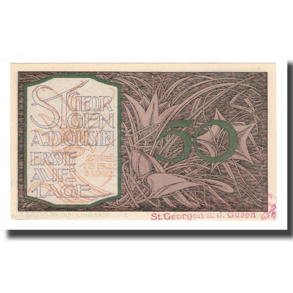 Banknote, Austria, St. Georgen an der Gusen O.Ö. Gemeinde, 50 Heller, paysage