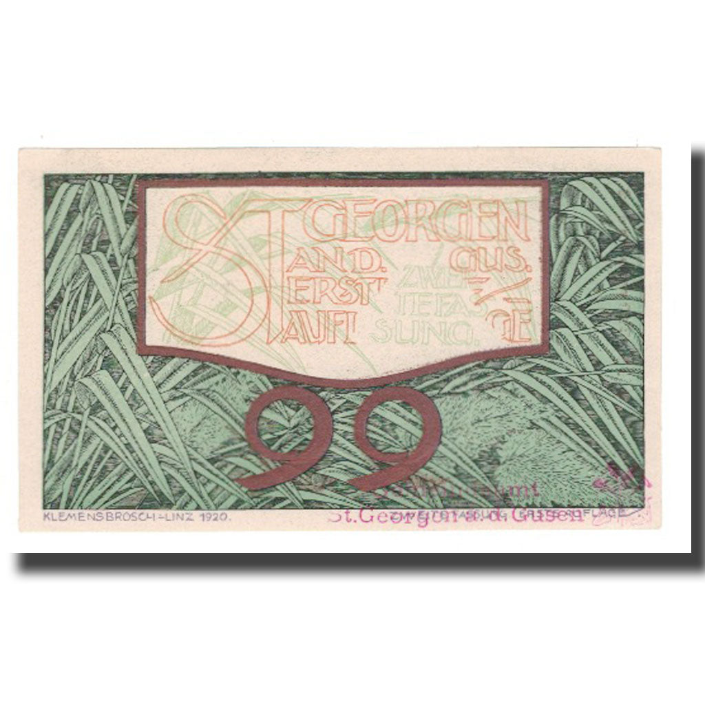 Banknote, Austria, St. Georgen an der Gusen O.Ö. Gemeinde, 99 Heller, paysage