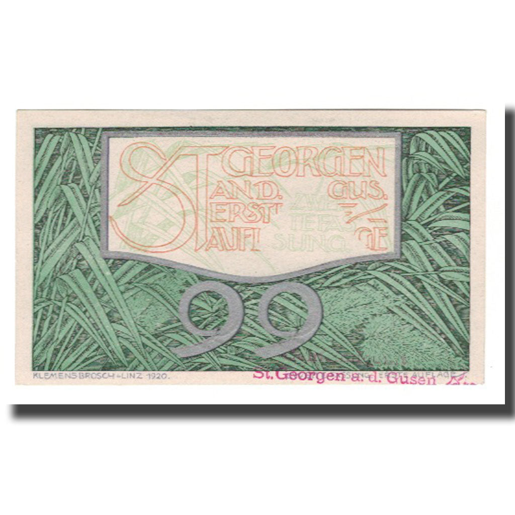 Billet, Autriche, St. Georgen an der Gusen O.Ö. Gemeinde, 99 Heller, paysage 3