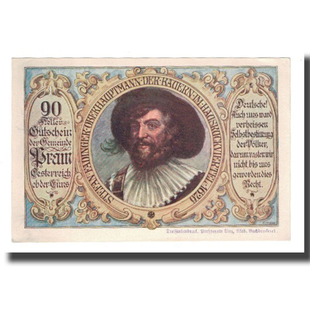 Banknote, Austria, Pram O.Ö. Gemeinde, 90 Heller, Texte, 1920, 1920-12-31