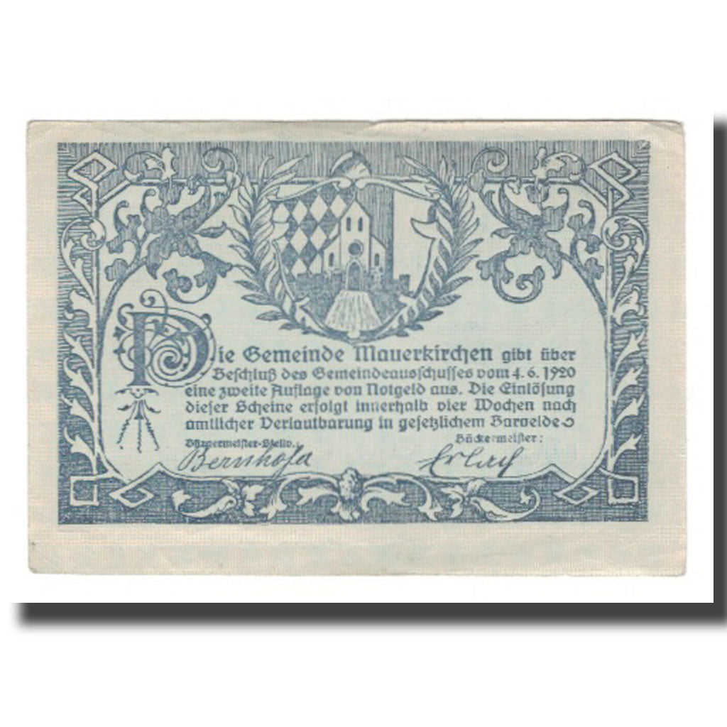 Biljet, Oostenrijk, Mauerkirchen O.Ö. Gemeinde, 80 Heller, Texte, 1920