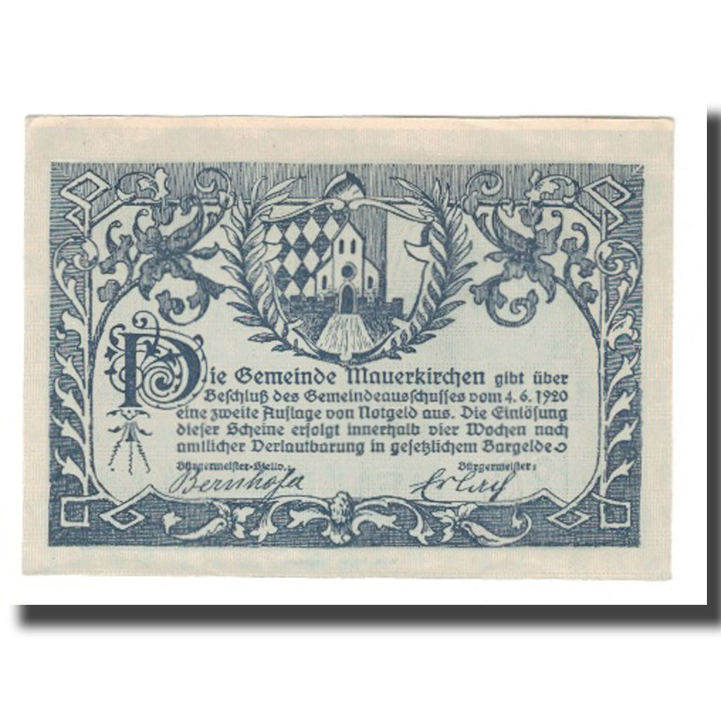 Banknot, Austria, Mauerkirchen O.Ö. Gemeinde, 80 Heller, texte 1, 1920