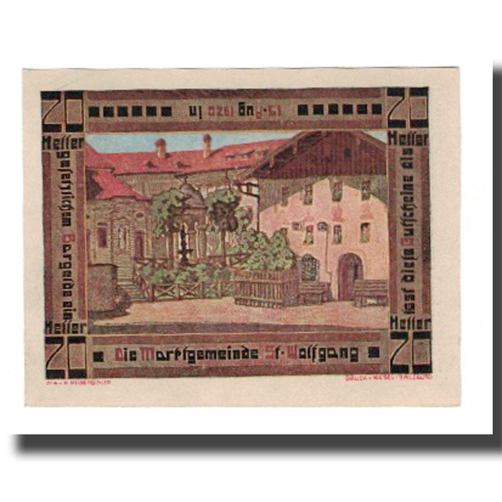 Banknote, Austria, St. Wolfgang O.Ö. Marktgemeinde, 20 Heller, village, 1920