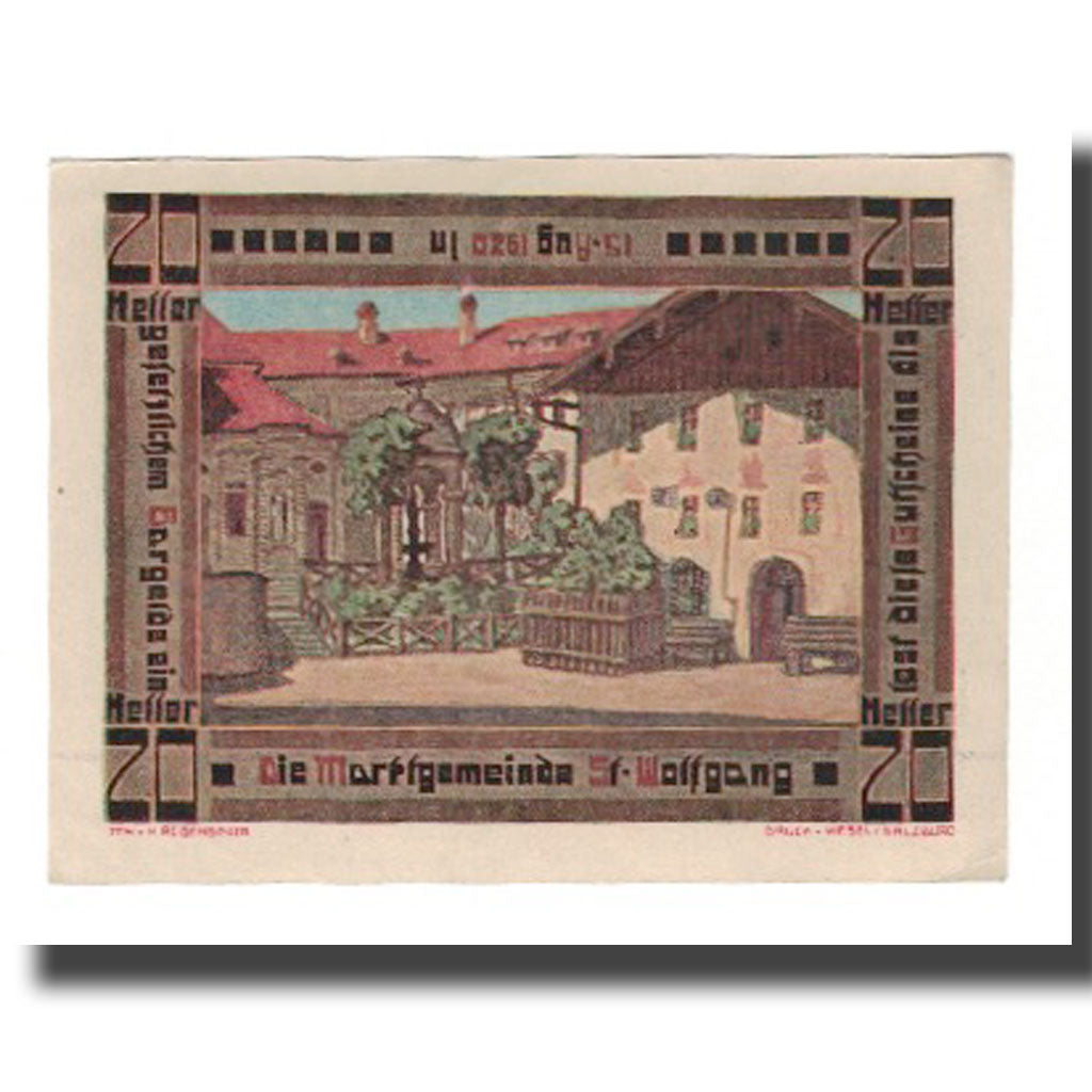 Banknote, Austria, St. Wolfgang O.Ö. Marktgemeinde, 20 Heller, Village 3, 1920