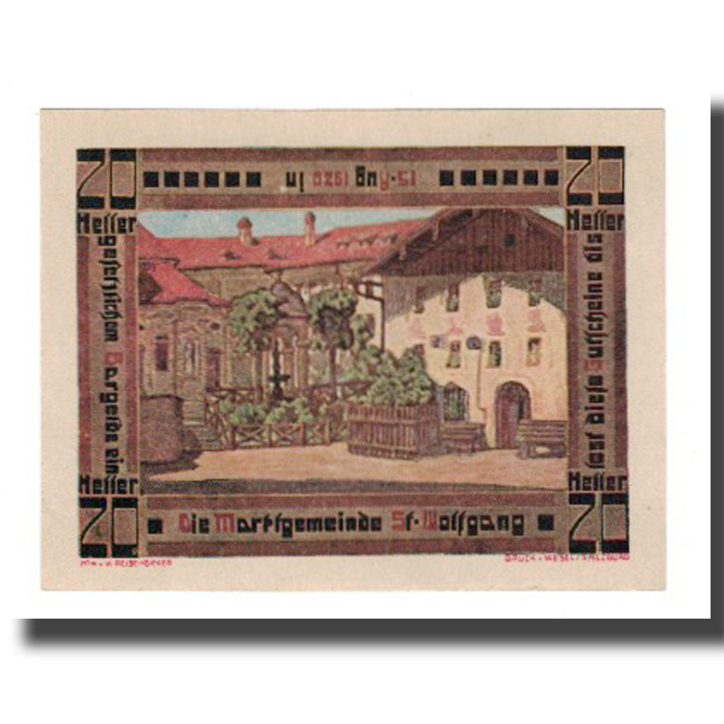 Banknote, Austria, St. Wolfgang O.Ö. Marktgemeinde, 20 Heller, Village 4, 1920
