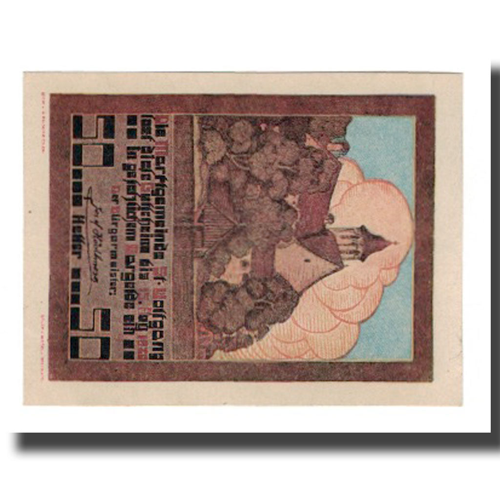 Banknote, Austria, St. Wolfgang O.Ö. Marktgemeinde, 50 Heller, paysage, 1920