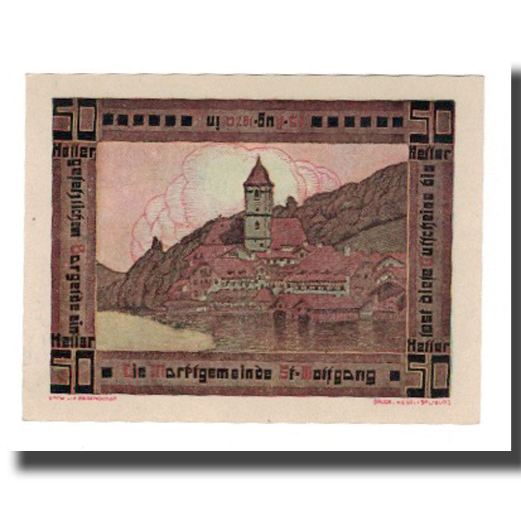 Banknote, Austria, St. Wolfgang O.Ö. Marktgemeinde, 50 Heller, paysage, 1920