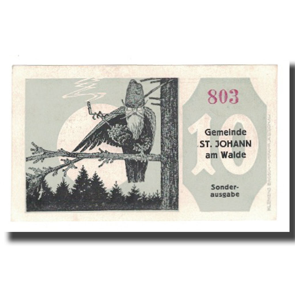 Banknote, Austria, St. Johann am Walde O.Ö. Gemeinde, 10 Heller, Texte 2, 1921
