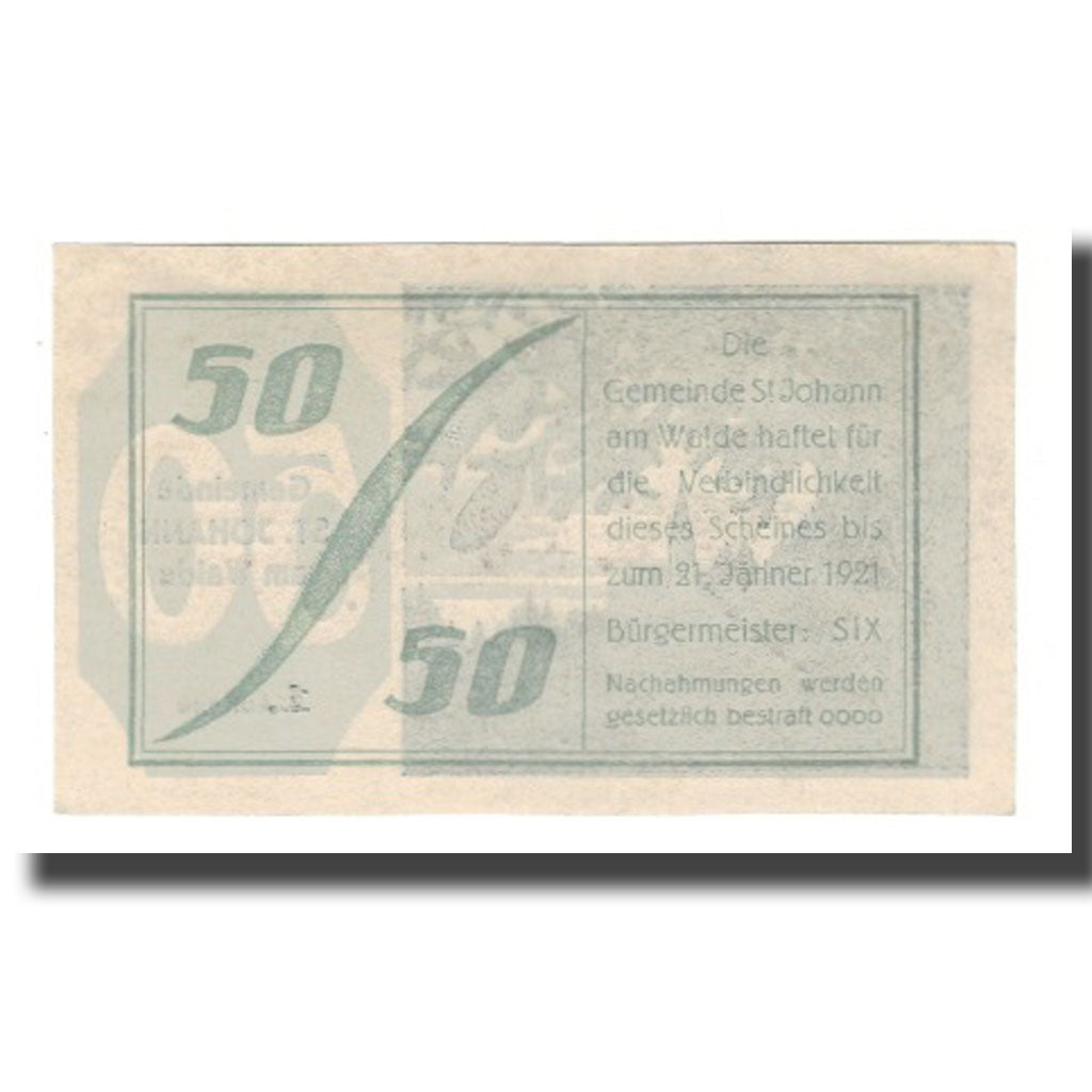 Geldschein, Österreich, St. Johann am Walde O.Ö. Gemeinde, 50 Heller, Texte