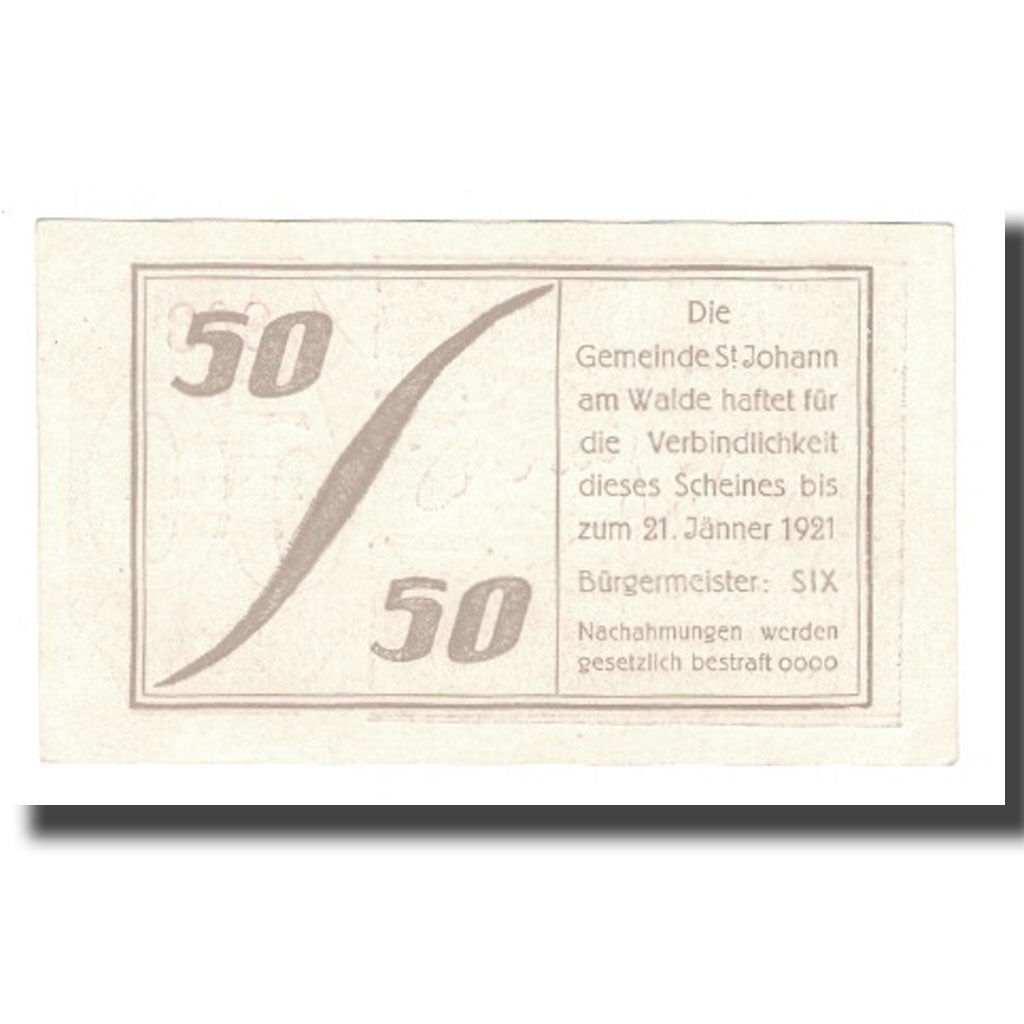 Geldschein, Österreich, St. Johann am Walde O.Ö. Gemeinde, 50 Heller, Texte 2