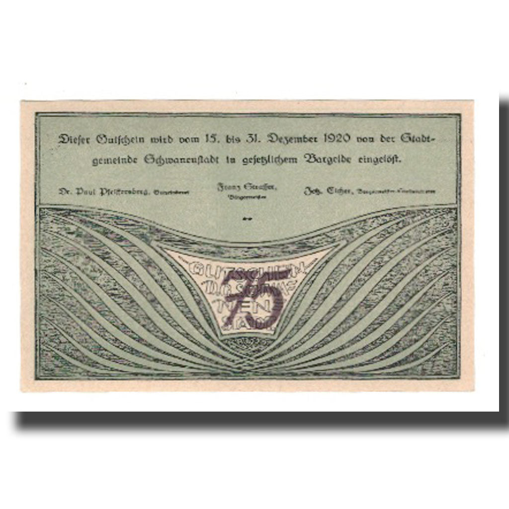 Geldschein, Österreich, Schwanenstadt O.Ö. Stadtgemeinde, 75 Heller, Texte