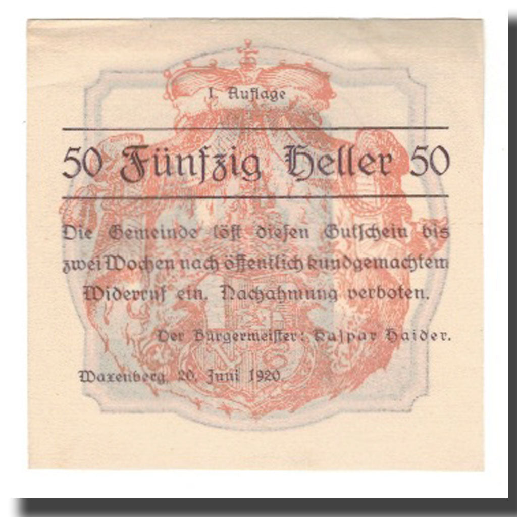 Geldschein, Österreich, Schwanenstadt O.Ö. Stadtgemeinde, 50 Heller, Ruines