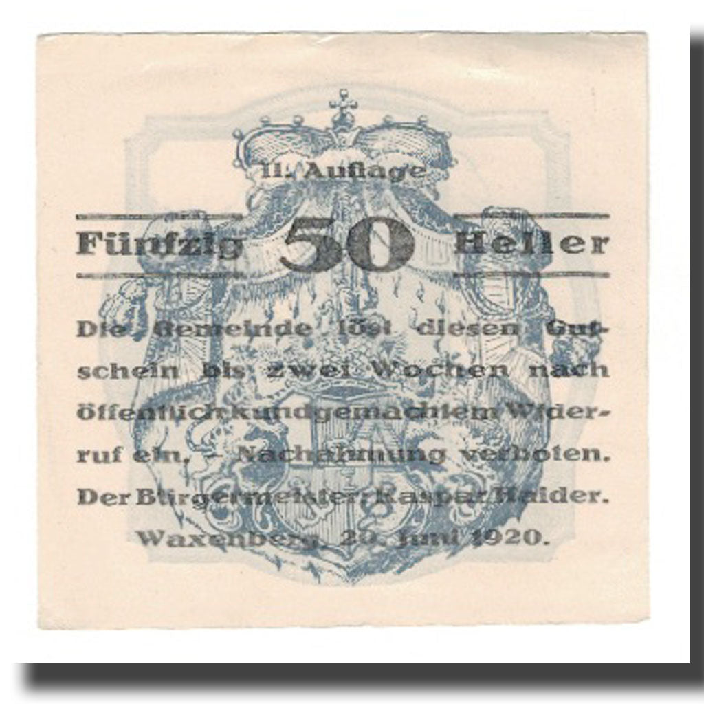 Geldschein, Österreich, Schwanenstadt O.Ö. Stadtgemeinde, 50 Heller, Ruines 1