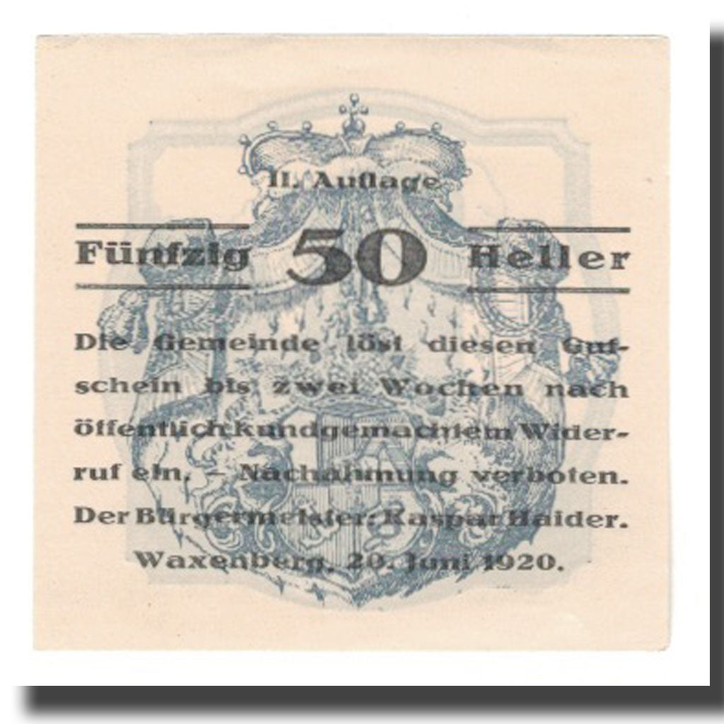 Banknot, Austria, Schwanenstadt O.Ö. Stadtgemeinde, 50 Heller, Ruines 2, 1920