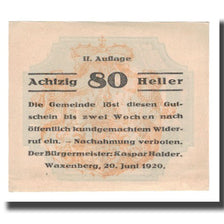 Banknote, Austria, Waxenberg O.Ö. Gemeinde, 80 Heller, Fontaine 3, 1920