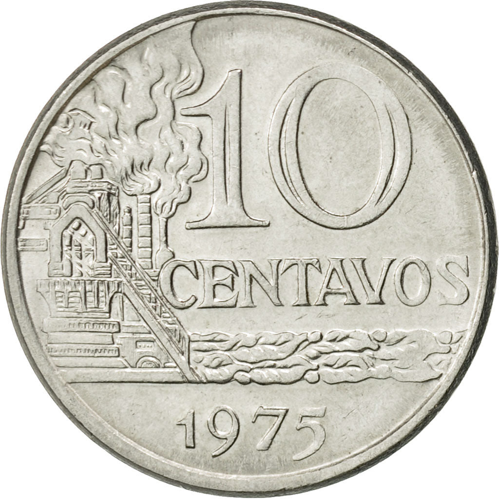 Coin, Brazil, 10 Centavos, 1975, EF(40-45), Stainless Steel, KM:578.1a