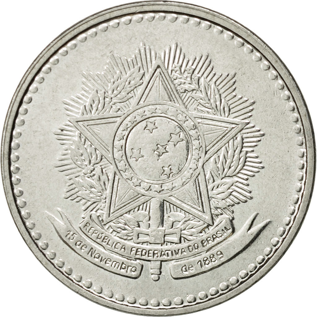 Moneda, Brasil, 5 Cruzados, 1988, MBC, Acero inoxidable, KM:606