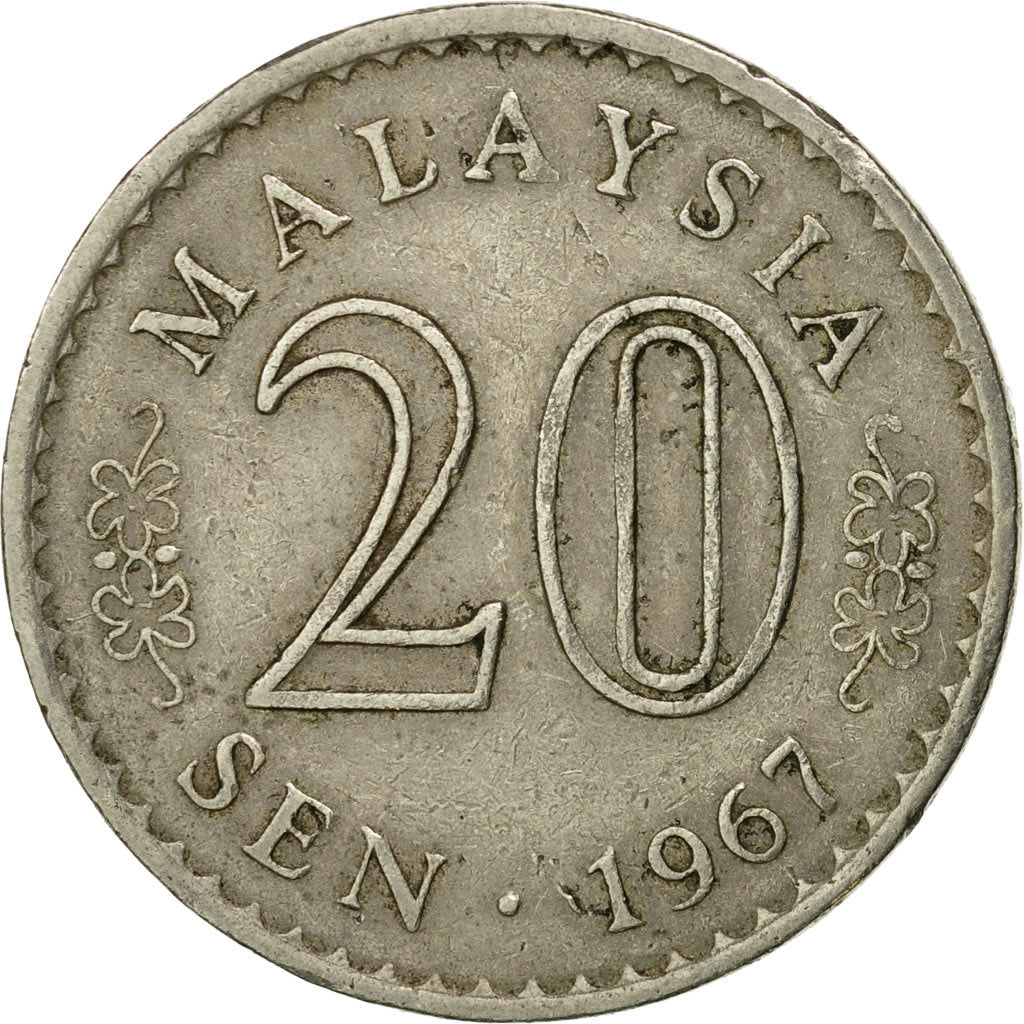 Moneda, Malasia, 20 Sen, 1967, Franklin Mint, BC+, Cobre - níquel, KM:4