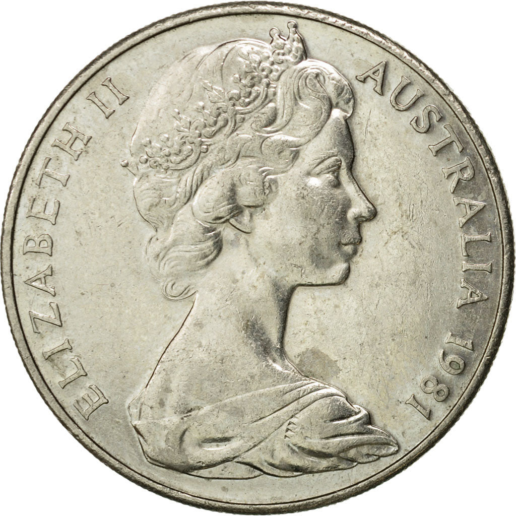 Moneda, Australia, Elizabeth II, 20 Cents, 1981, Melbourne, BC+, Cobre -