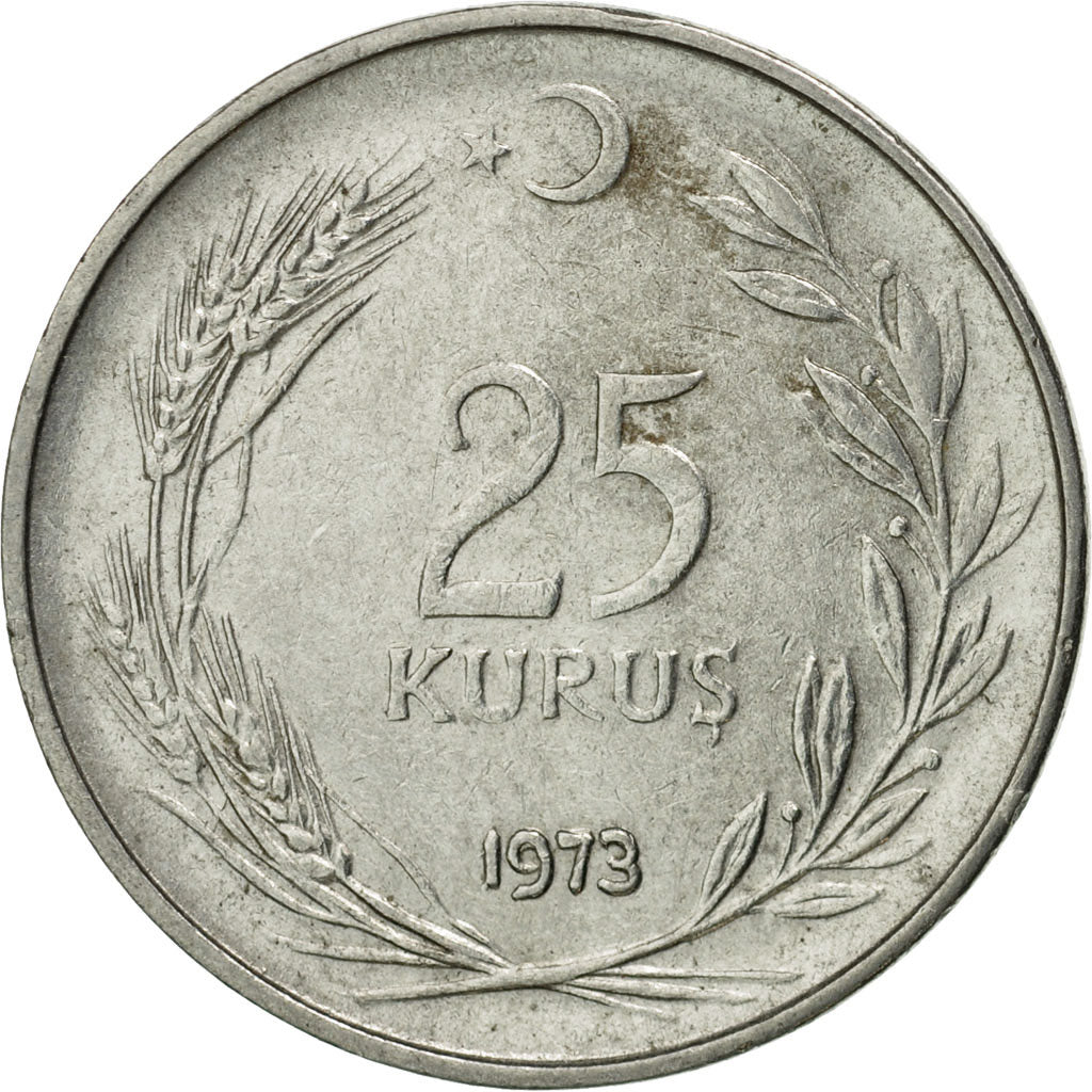 Coin, Turkey, 25 Kurus, 1973, VF(30-35), Stainless Steel, KM:892.3