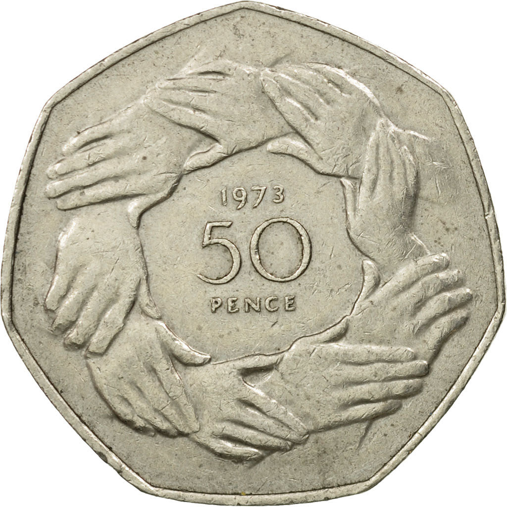 Moneda, Gran Bretaña, Elizabeth II, 50 Pence, 1973, BC+, Cobre - níquel