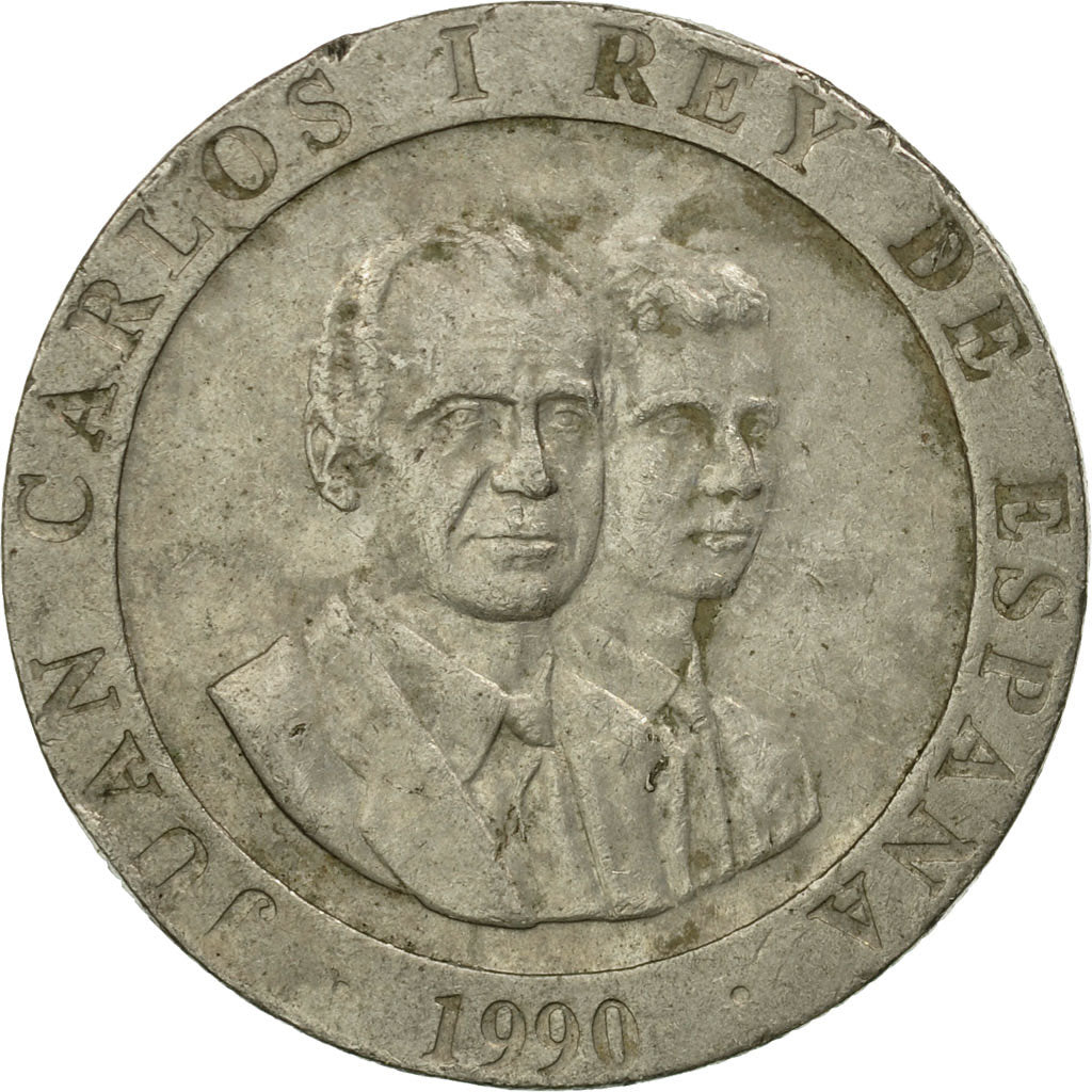 Coin, Spain, Juan Carlos I, 200 Pesetas, 1990, VF(30-35), Copper-nickel, KM:855