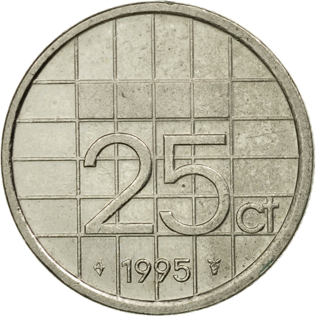 Coin, Netherlands, Beatrix, 25 Cents, 1995, VF(30-35), Nickel, KM:204