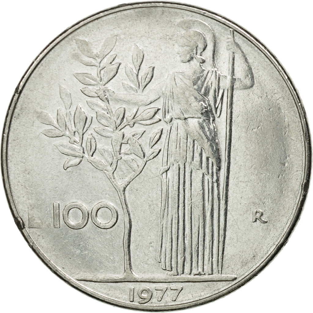 Moneta, Włochy, 100 Lire, 1977, Rome, VF(30-35), Stal nierdzewna, KM:96.1