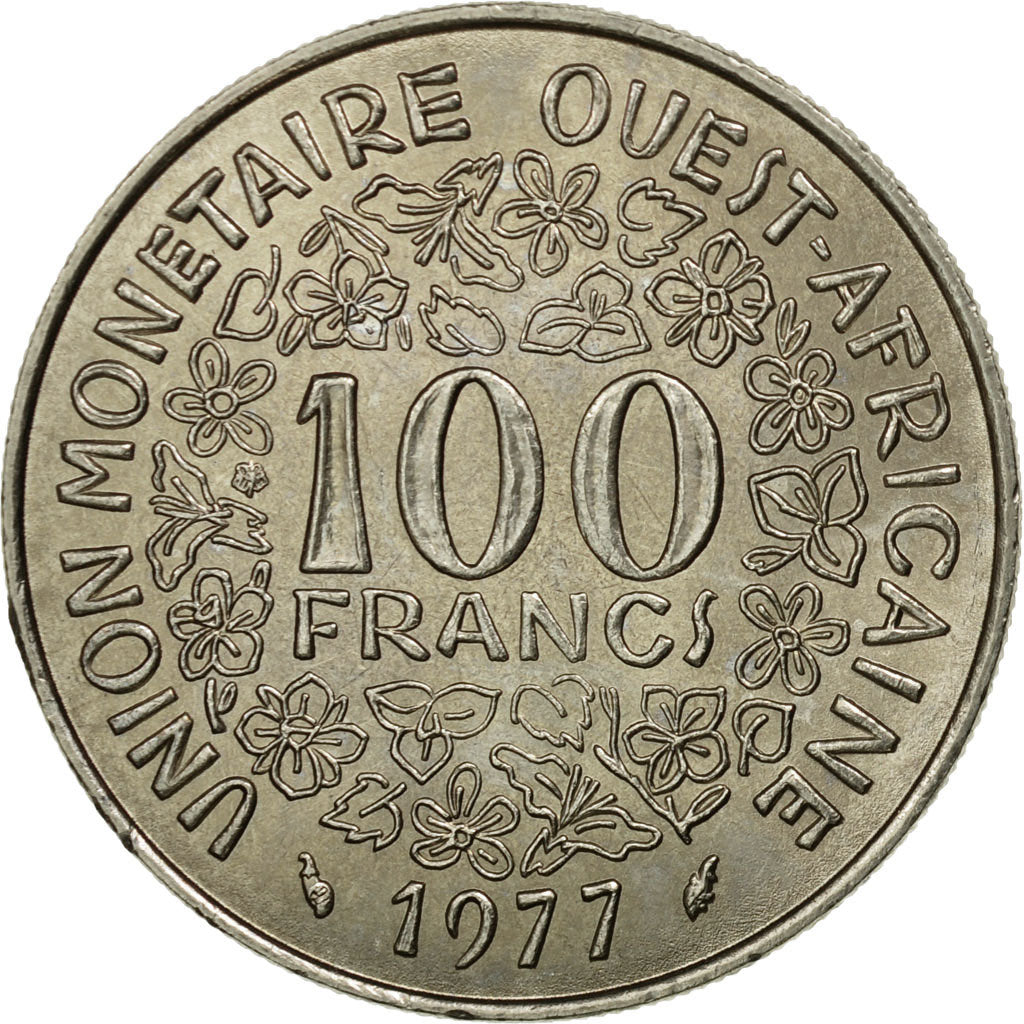 Moneda, Estados del África Occidental, 100 Francs, 1977, Paris, MBC, Níquel