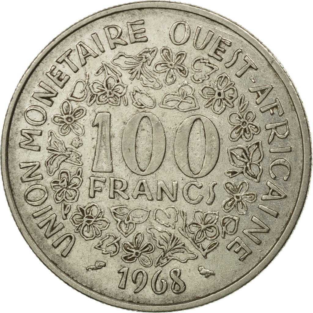 Moneda, Estados del África Occidental, 100 Francs, 1968, Paris, BC+, Níquel