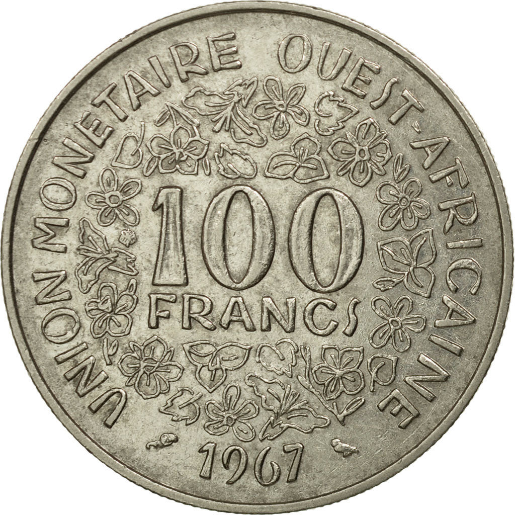 Moneda, Estados del África Occidental, 100 Francs, 1967, Paris, BC+, Níquel