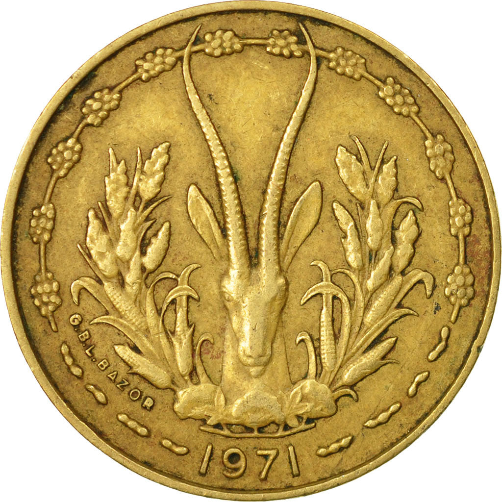 Moneda, Estados del África Occidental, 10 Francs, 1971, Paris, BC+, Aluminio -