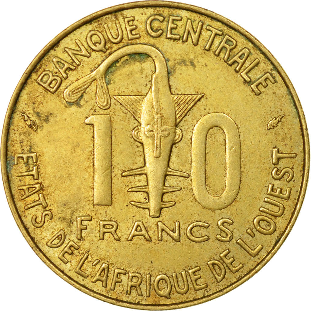 Moneda, Estados del África Occidental, 10 Francs, 1977, Paris, BC+, Aluminio -