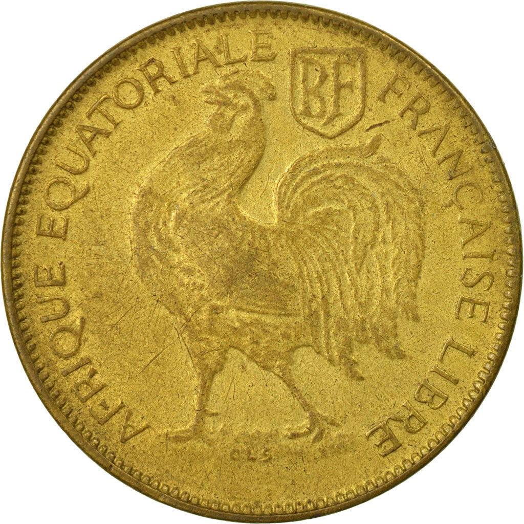 Moneda, África ecuatorial francesa, Franc, 1942, Pretoria, BC+, Latón, KM:2