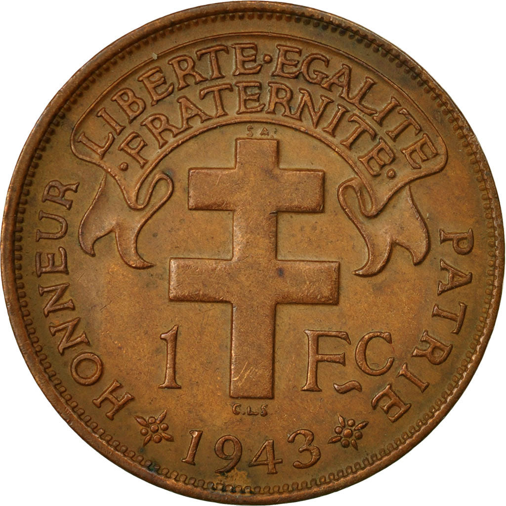 Münze, Französisch-Äquatorialafrika, Franc, 1943, Pretoria, S+, Bronze, KM:2a