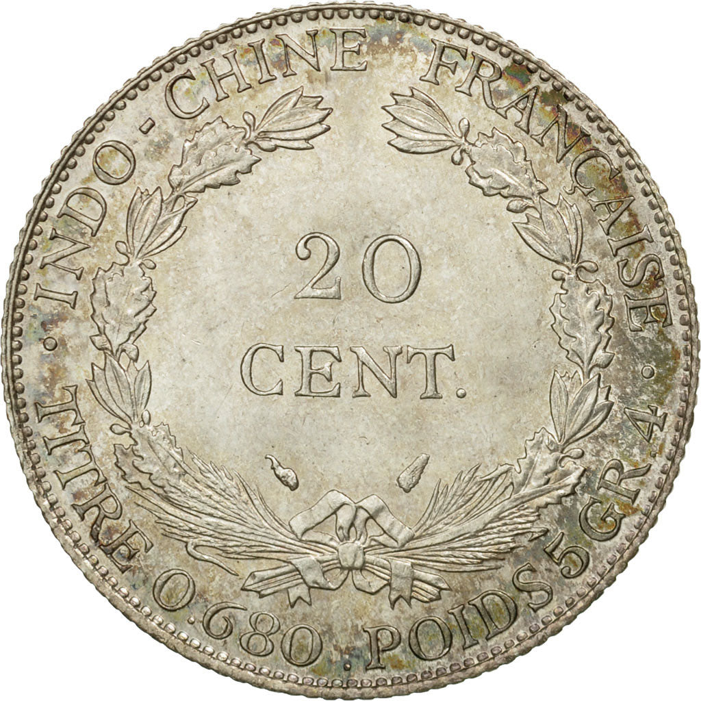 Moneta, INDOCINA FRANCESE, 20 Cents, 1937, Paris, MB, Argento, KM:17.2