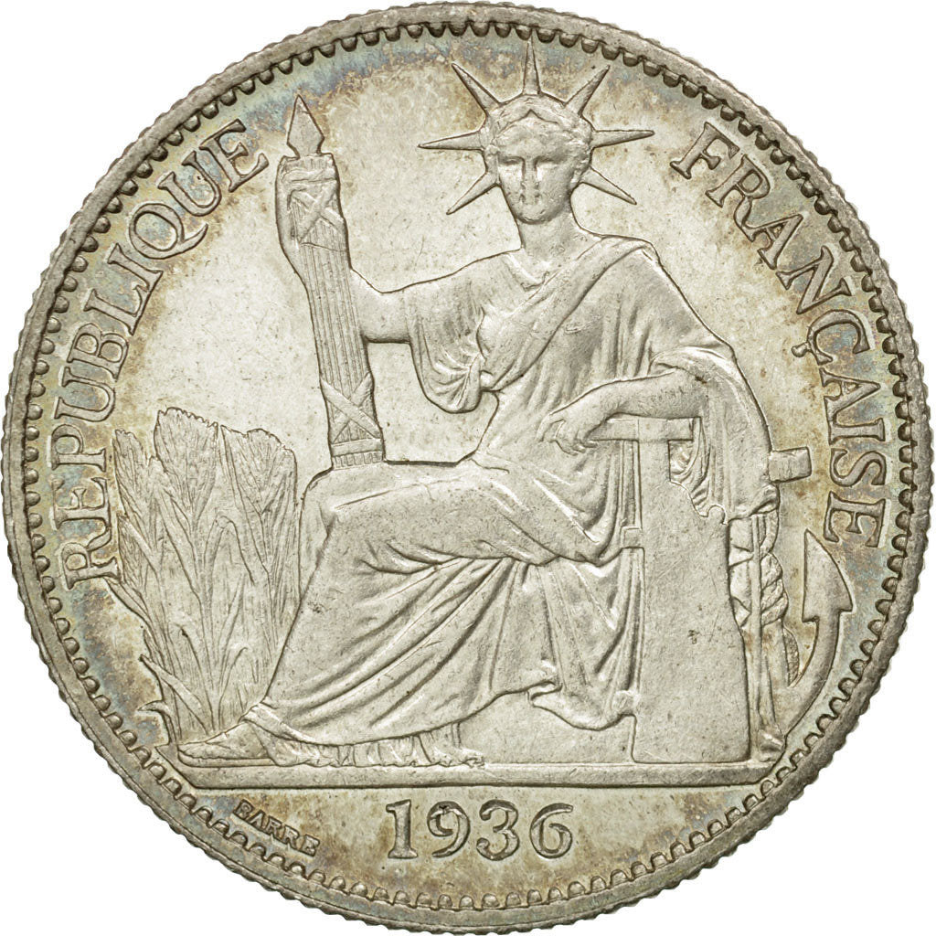 Münze, FRENCH INDO-CHINA, 50 Cents, 1936, Paris, S, Silber, KM:4a.2