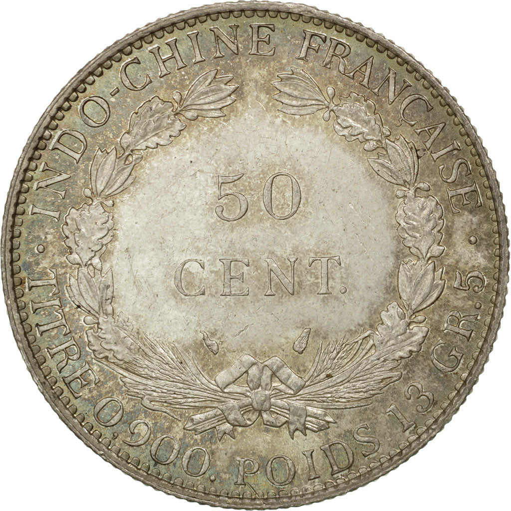Münze, FRENCH INDO-CHINA, 50 Cents, 1936, Paris, S, Silber, KM:4a.2